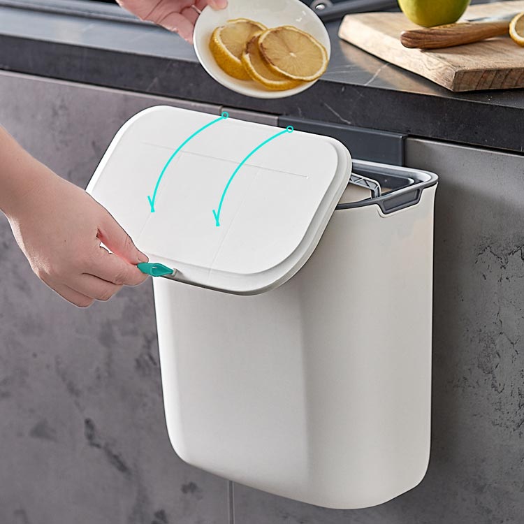 壁掛けゴミ箱 ふた付き 9L 7L 2種類容量 スライド式 壁に掛け 多機能 ゴミ箱 壁掛け式 ぶら下げごみ箱 生ゴミ ダストボックス キッチン トイレ 洗面所 省スペース おしゃれ 室内用 薄型 密閉 ホワイト [3]