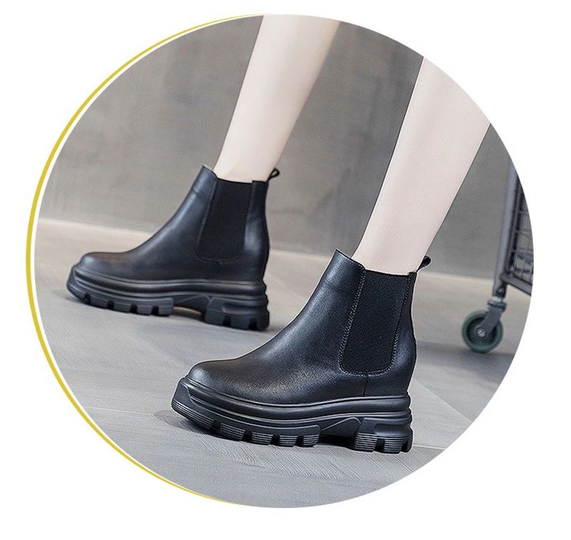 疲れない サイドゴアブーツ 靴 大きいサイズ フラット ヒール8cm 黒 ブーツ チャン...