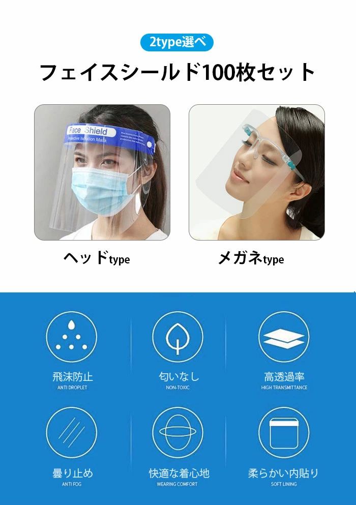 接客業 フェイスガード 口 透明シールド 業務用 洗える 軽量 防止 ほこり 医療 曇り止め 掃除 個包装 大人用 顔全体 鼻 衛生 透明タイプ 飛沫 フェイスカバー 送料無料 介護 飲食店 フェイスシールド 100個セット クリアカバー 美容 kaiunshop1-10005928 開運ショップ サンプル画像2