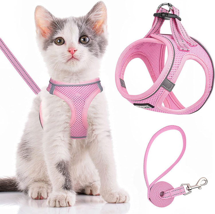 子猫 良い通気性 メッシュ 犬猫兼用 ネコ 猫用ハーネス リードセット 抜けない 軽...