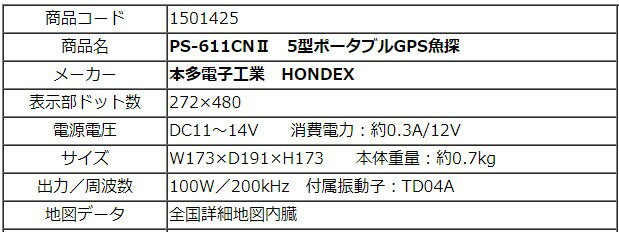 ホンデックス HONDEX 本多電子工業PS-611CN2　5型ポータブルGPS魚探 2