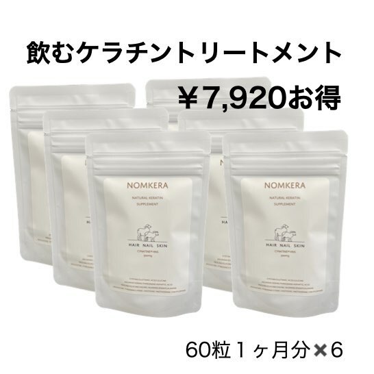 飲むケラチン ノムケラ 6袋 6ヶ月分 ケラチントリートメント シナチントップ 髪質改善 サプリメント 髪 抜け毛 エイ…