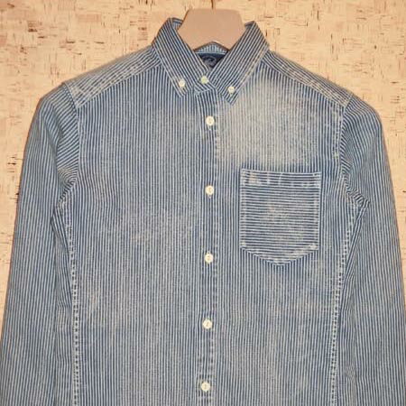 WHOLENINE mz[iCn@VcWS001B-W12 GARMENT WASH HICKORY DENIM SHIRTS yCLASSICz