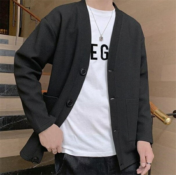 メンズ カーディガン　羽織り ワッフル 無地 スウェットカーディガン 前開き ライトアウター 通勤 通学 大きいサイズ 男女兼用