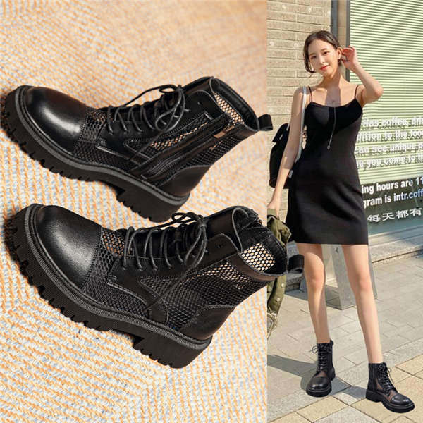 メッシュブーツ レディース 厚底 レースアップ 編み上げ ショートブーツ エンジニアブーツ 歩きやすい ..