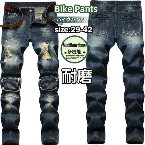 Rakuten - ジーパン デニムパンツ メンズ バイクパンツ ジーンズ スキニーパンツ ダメージ 加工 デザインデニム 大きいサイズ 秋 冬