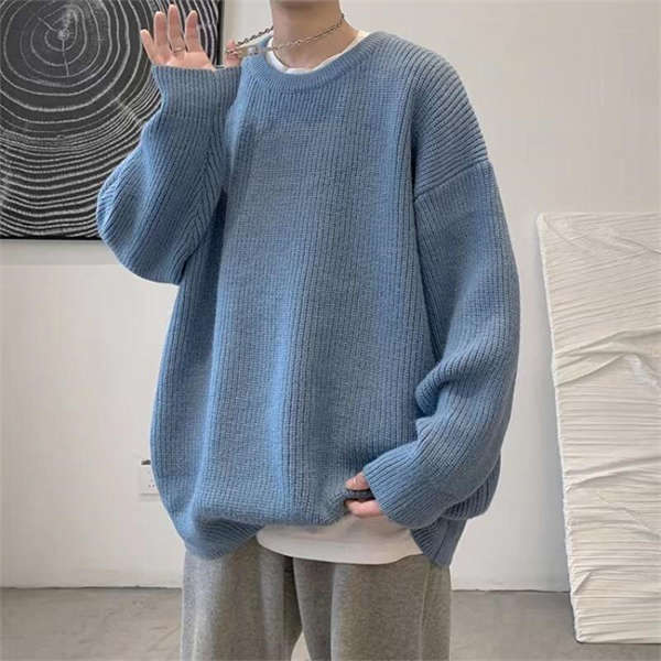 ニットセーター メンズ クルーネック リブ トップス ニット セーター 無地 秋冬 シンプル 長袖 男性 秋冬 防寒 ゆったり