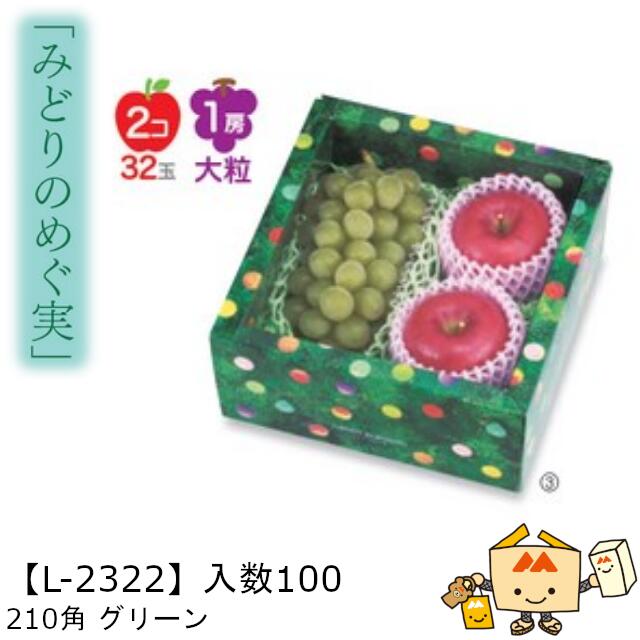 【個人宅不可】フルーツ 中身が見える箱 みどりのめぐ実 210角グリーン 品番L-2322 ケース販売 入数100 サイズ215×210×110mm 送料無料 ...