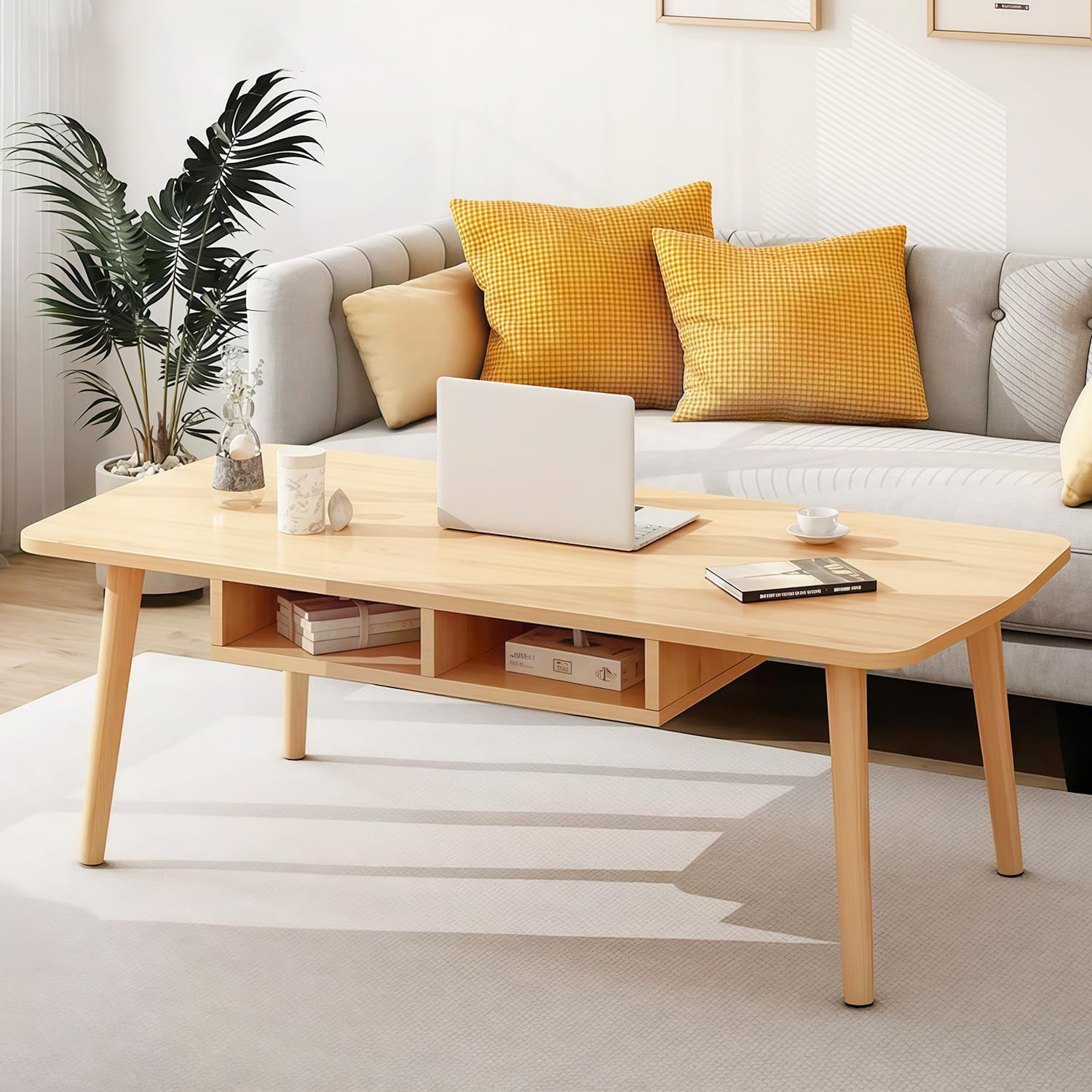 ローテーブル テーブル 一人暮らし 机 低い 収納付き 長方形 コーヒーテーブル デスク センターテーブル コンパクト 木製 シンプル 可愛い おしゃれ インテリア リビング 組立簡単 (収納付き 【ナチュラル】木目調)