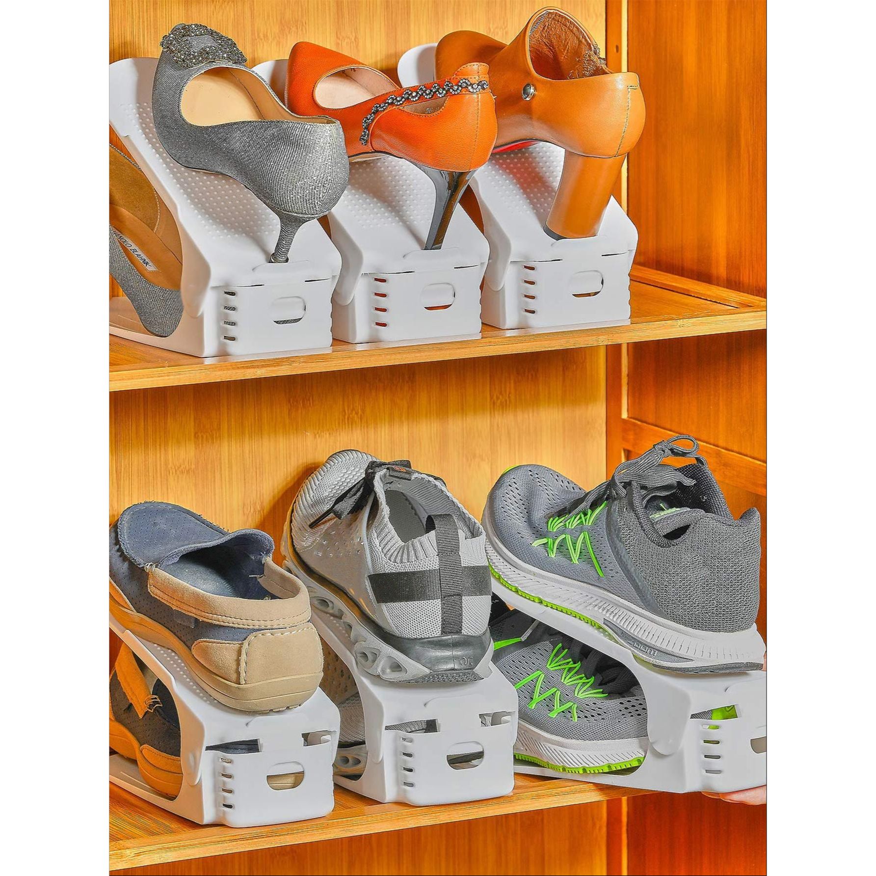 靴収納ラック シューズスロット 10個セット 調節可能 二層構造 靴ホルダー 靴整理ラック 靴収納ボック..