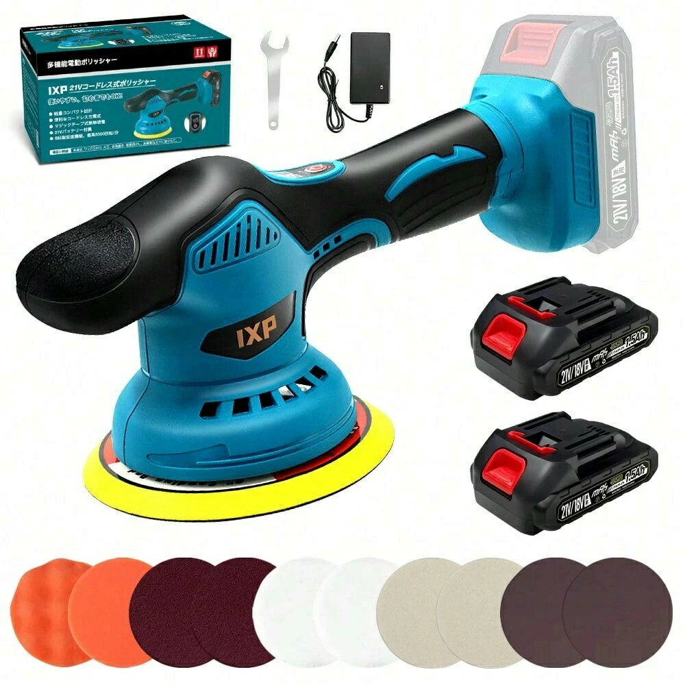 ポリッシャー 車 バッテリ一2個付き 1.5Ah 6段階変速 150mmバフ 21V 電動ポリッシャー 偏心構造 2800-5..