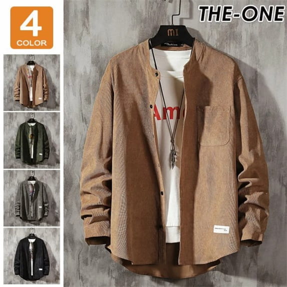 乐天商城 - コーデュロイシャツ メンズ カジュアルシャツ シャツ 長袖 バンドカラー コーデュロイ 無地 春服 春物 秋服 秋物 送料無料