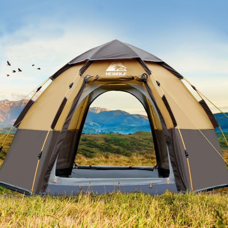 Touring Tent - 【送料無料】テント ワンタッチ 数秒設営 紫外線防止 防水 防虫換気 防風 防災用 お花見 運動会 登山用5-8人 00176 カーキ グリーン