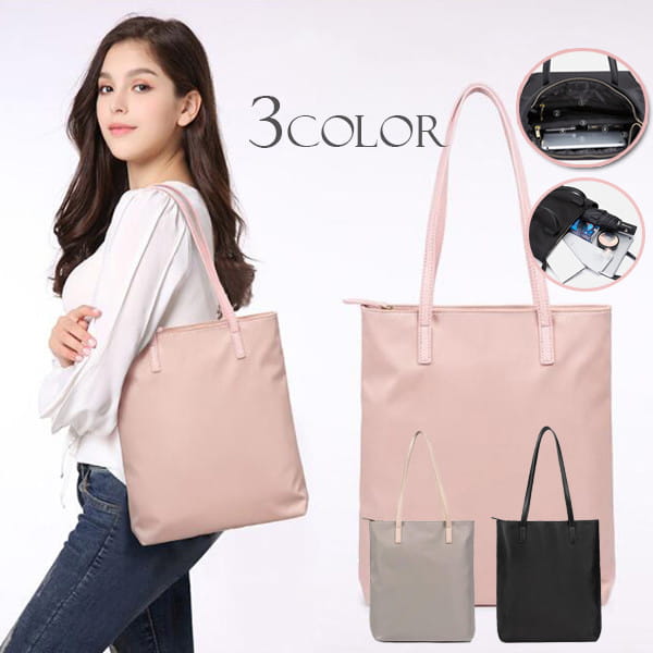 Rakuten - トートバッグ ファスナー付き ナイロン トートバッグ a4 縦型 レディース 軽量 シンプル 軽い レディーストートバッグ 撥水加工