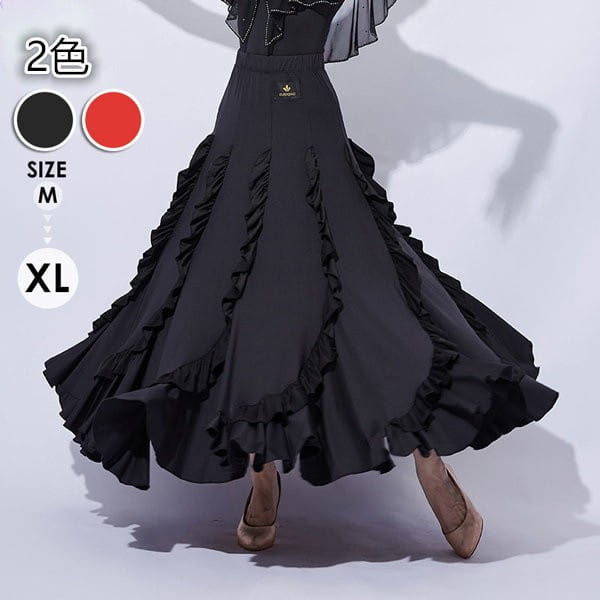 社交ダンス スカート 社交ダンススカート 社交ダンスドレス 練習着 フレアスカート 黒 ブラック ゴムスカート レッスン用 レディース ラテンスカート ダンス衣装 競技ダンス モダン 演奏会 発表会 コーラス タンゴ服 イベント衣装 ステージ衣装