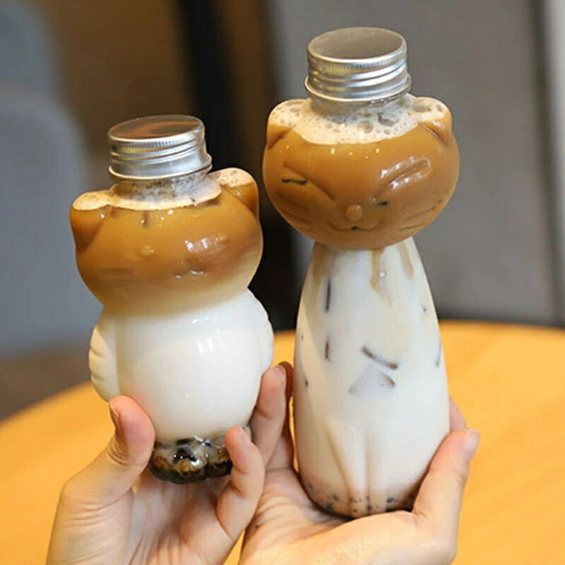 ねこ 10個/20個セット ドリンクボトル 500ml 350ml フタ付き タピオカボトル チーズティー バナナジュース くま 熊 クマ ボトル ドリンク カップ プラカップ 透明カップ プラコップ 飲み物 コップ （フタの穴なし ）