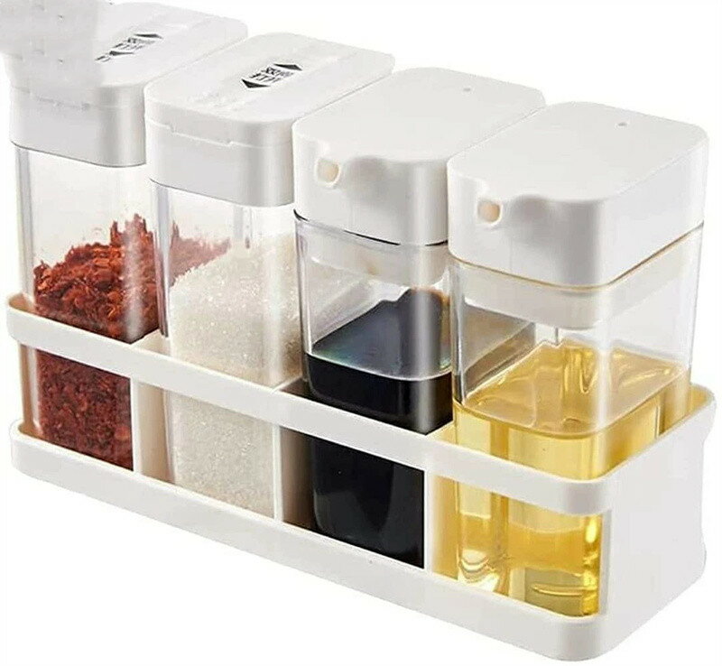 Rakuten - 調味缶 プラスチック 調味料ボトル、オイルボトル 四件/セット 塩コンテナ、砂糖コンテナ、胡椒瓶塩缶 調味料の瓶調味料コンテナ 調味料入れ セット