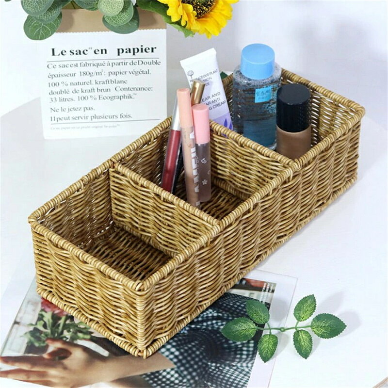 KAJOU SHOPの収納ボックス 収納かご ボックス 洗える 収納ボックス かご 収納 カゴラタン風 水洗い かご 化粧品収納 かご 小物収納 ボックス 収納かご 小物収納 幅35×奥行15×高さ9.5cm リビング収納 デスク整理 卓上 収納かご 小物ケース 収納用品 収納バスケット インテリア雑貨｜アングル3
