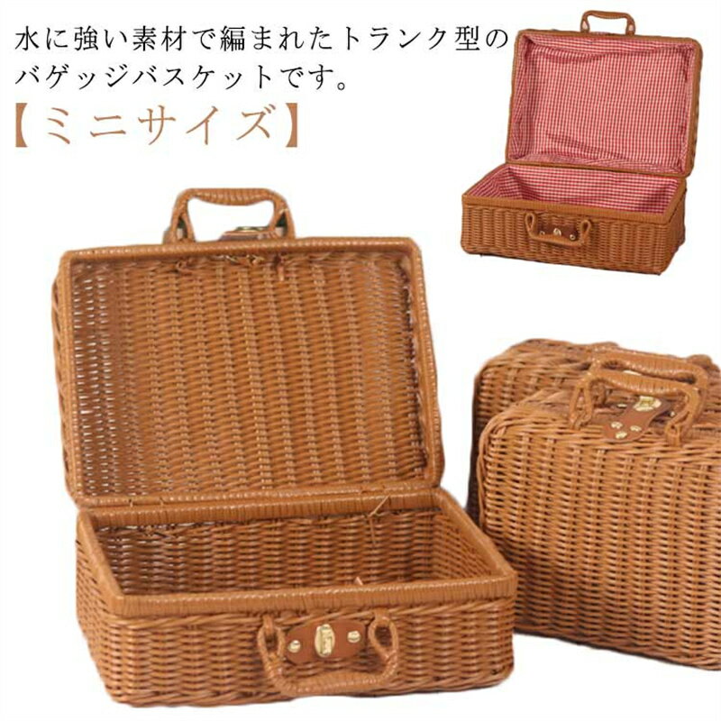 乐天商城 - トランク ピクニックバスケット ミニ 洗える ラタン風 ピクニック バスケット 持ち手 内布付き 内布張り 籐かご ラタンバスケット フェイク ラタン プラスチック かごバスケット ランチバッグ 収納ボックス Sサイズ 小さい トランクバスケット