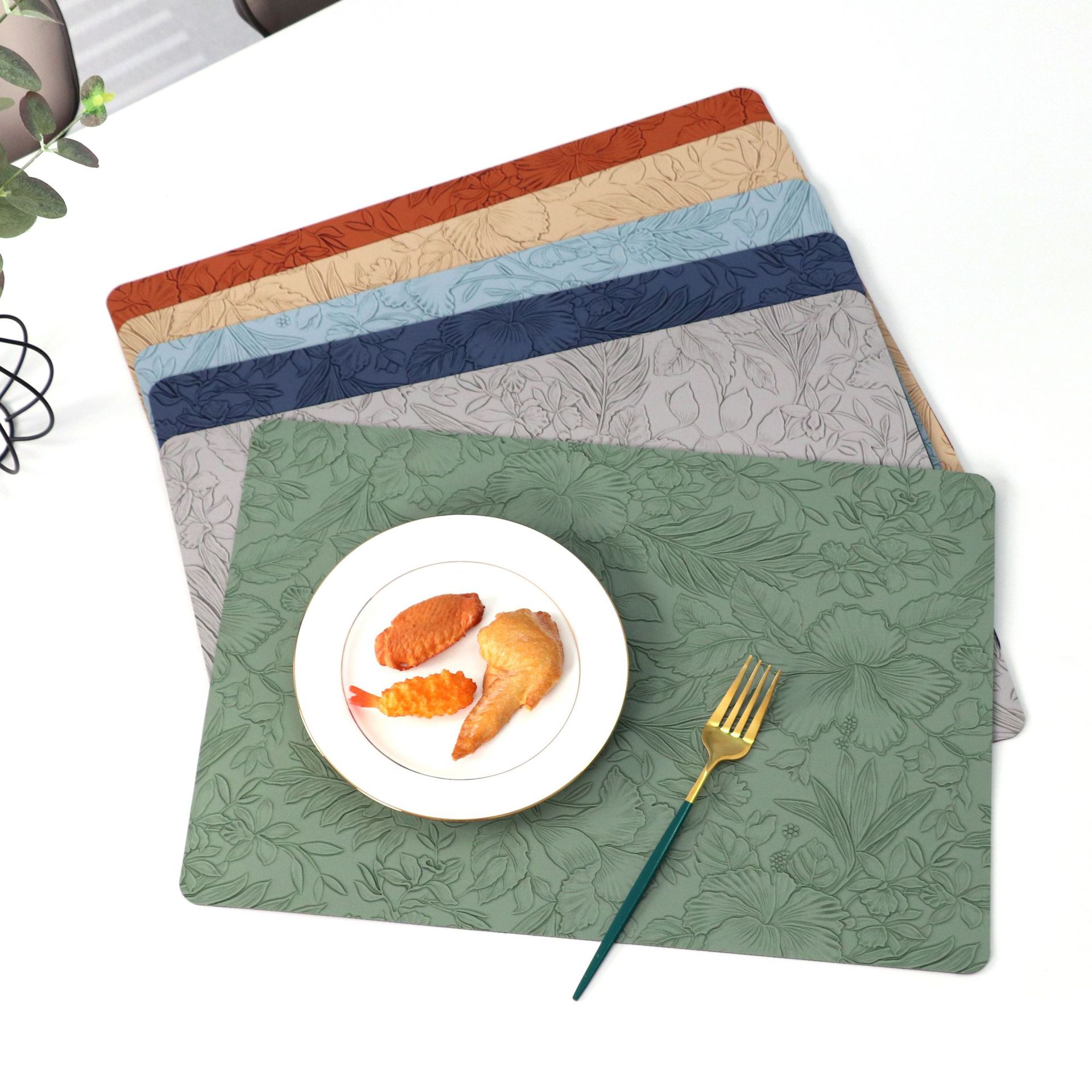 プレミアム エンボス​ スクエア 両面pvcレザーランチョンマット 皮革製テーブルマット 断熱 滑り止めマット レストラン家庭兼用 防油防水