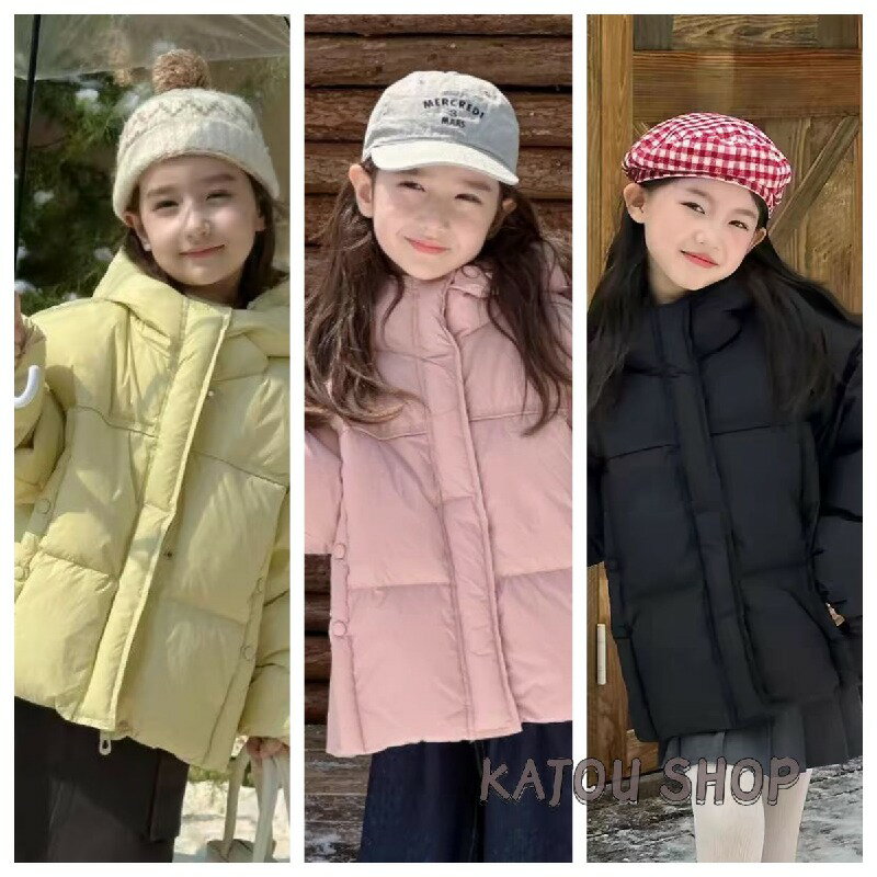 Rakuten - 女の子 冬 防寒 アウター 韓国風 可愛い 厚手 綿入れ パーカー付き 無地 キッズ ゆったり 綿入れ キッズ 暖かい 子供服 サイズ展開豊富