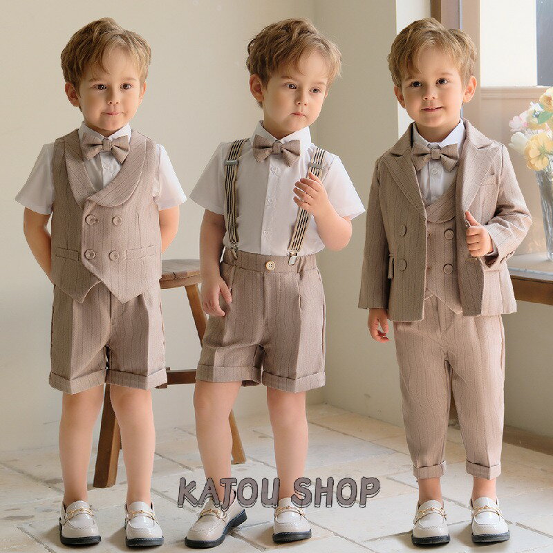 Rakuten - フォーマル スーツ キッズスーツ 男の子 スーツ キッズ フォーマル ベビースーツ 子供スーツ 子供服 セット 発表会 卒業式 入学式 卒園式 入園式 結婚式 七五三 80cm-150cm 背带付き ベスト シャツ