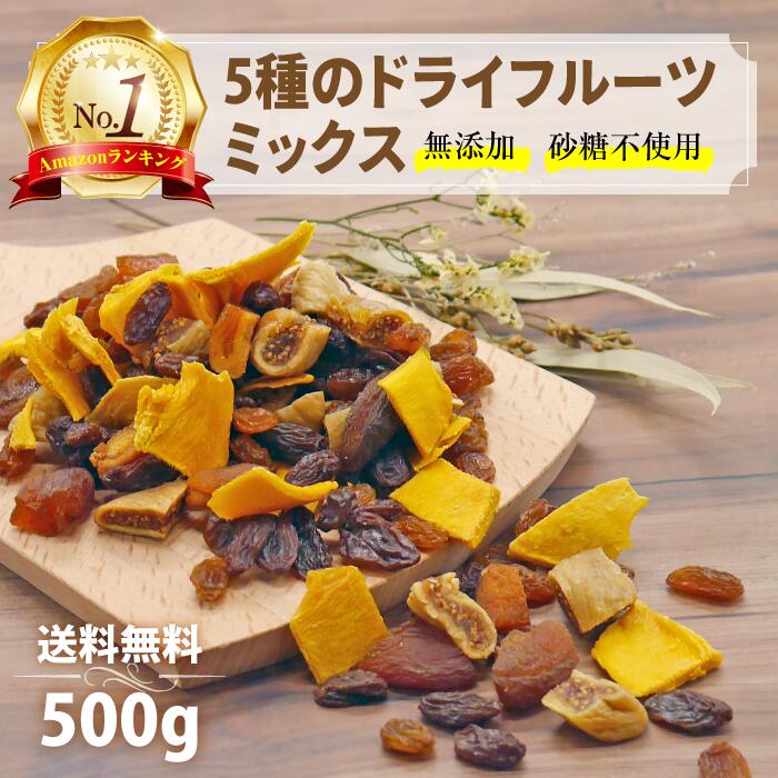 カジュベース 砂糖不使用 無添加 500g ドライフルーツ ミックス 5種 ( マンゴー いちじく アプリコット サルタナレーズン トンプソンレーズン ) ジップ付き袋 ノンオイル