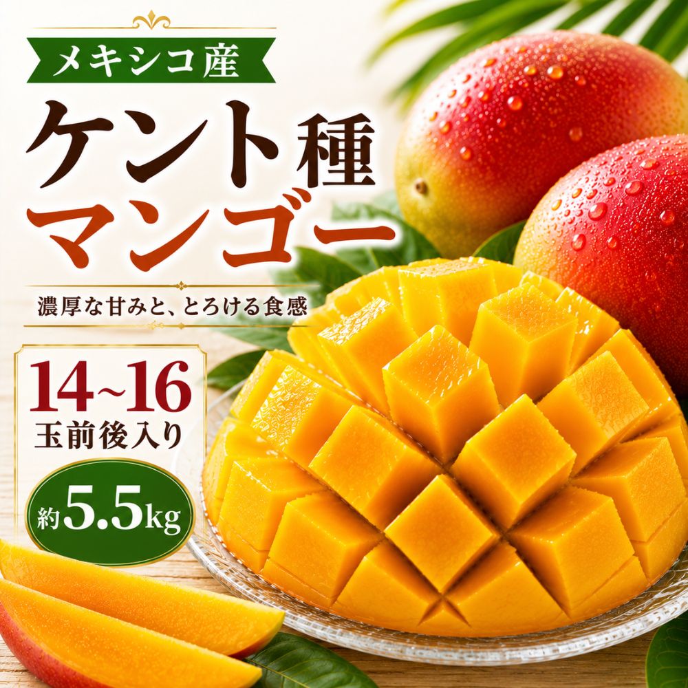 メキシコ産 ケント種 マンゴー 約5.5kg 14玉～16玉 送料無料 クール便 フルーツ 南...