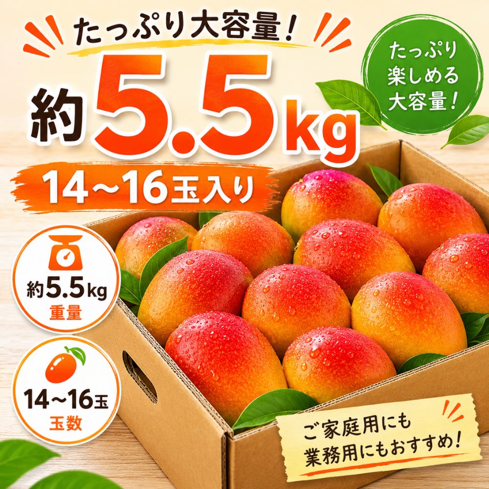 メキシコ産 ケント種 マンゴー 約5.5kg 14玉～16玉 送料無料 クール便 フルーツ 南...