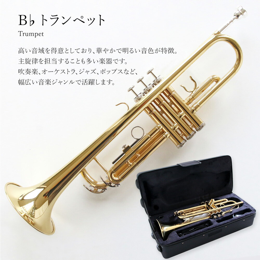 【最大ポイント10倍】【あす楽対応】 トランペットセット（ゴールド）初心者入門 Bb B フラット トランペット gold 黄銅製 吹奏 金管楽器 3