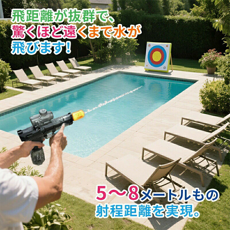 KAKAKINGSの水鉄砲 2個セット電動 連射式 ウォーターガン LED灯光噴火バージョン ブローバック機能 330ML貯水タンク搭載 水漏れ防止 超強力飛距離 6-8m 大人 子供 兼用 夏祭り 水遊び 海水浴 夏の定番 6歳以上適｜アングル3
