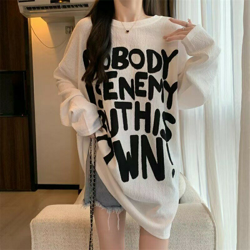 Rakuten - 長袖 tシャツ レディース ロング Tシャツ 英文字 トップス 春 大きいサイズ カットソー カジュアル トップス ゆったり クルーネック 体型カバー カジュアル ゆったり LUFA224(3色L-4XL) レディース長袖tシャツ レディースロングtシャツ 春服 おしゃれ カジュアルトップス
