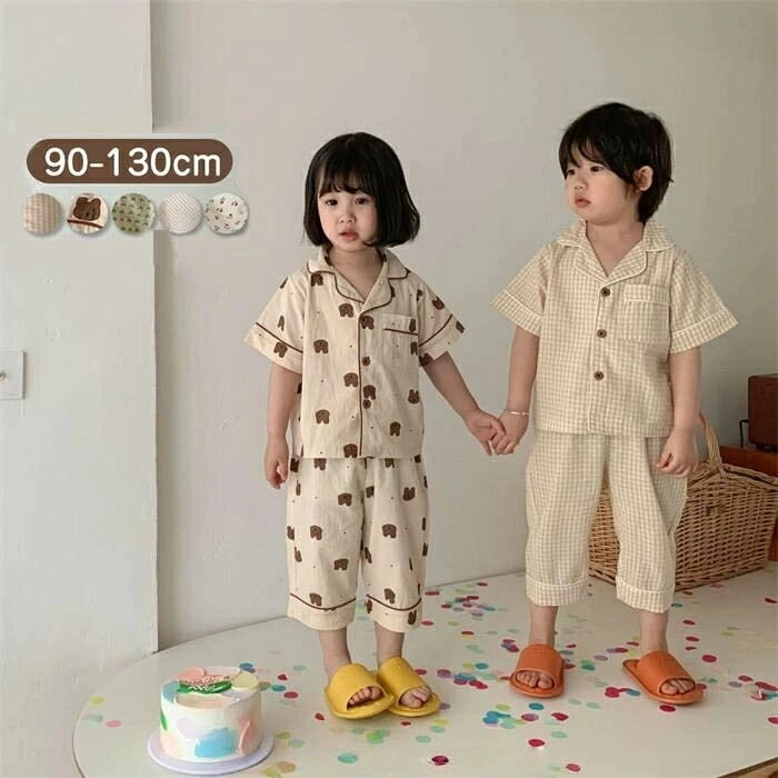 パジャマ 子供 キッズ 女の子 男の子 綿 半袖 ロングパンツ ルームウェア 上下セット 前開き ホームウェア 子供服 2点セット ナチュラル 可愛い おしゃれ 部屋着 寝間着 普段着 夏 サマー 90 100 110 120 130cm