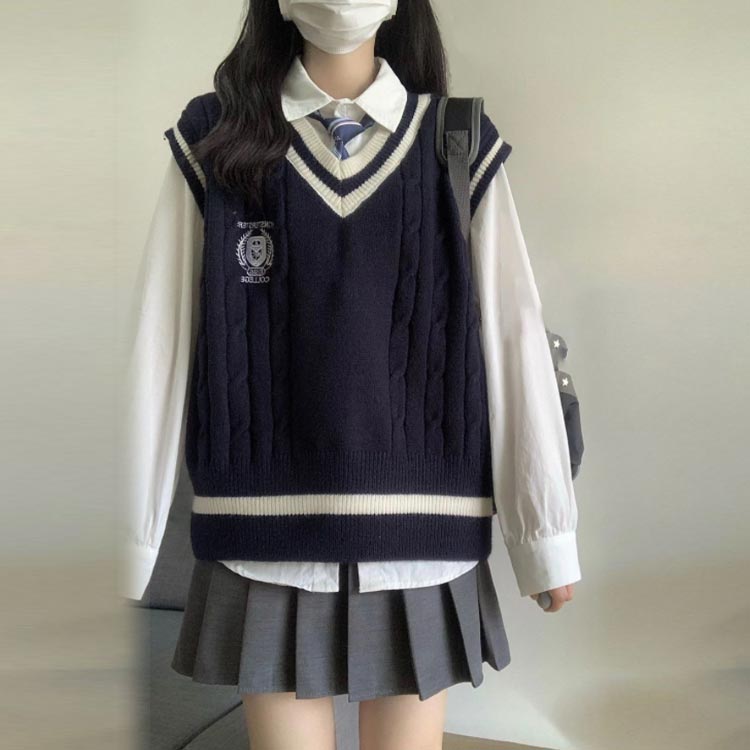 制服 3点セット ニットベスト スカートスーツ 女の子スーツ Vネック スクールベスト セーター カート シャツ チェック柄 セットアップ 高校 中学 通学 ニット スクール 学校 ニット スクール セーター 女子高生制服 学生服 制服 コスプレ衣装 コスプレ 春秋冬用 送料無料