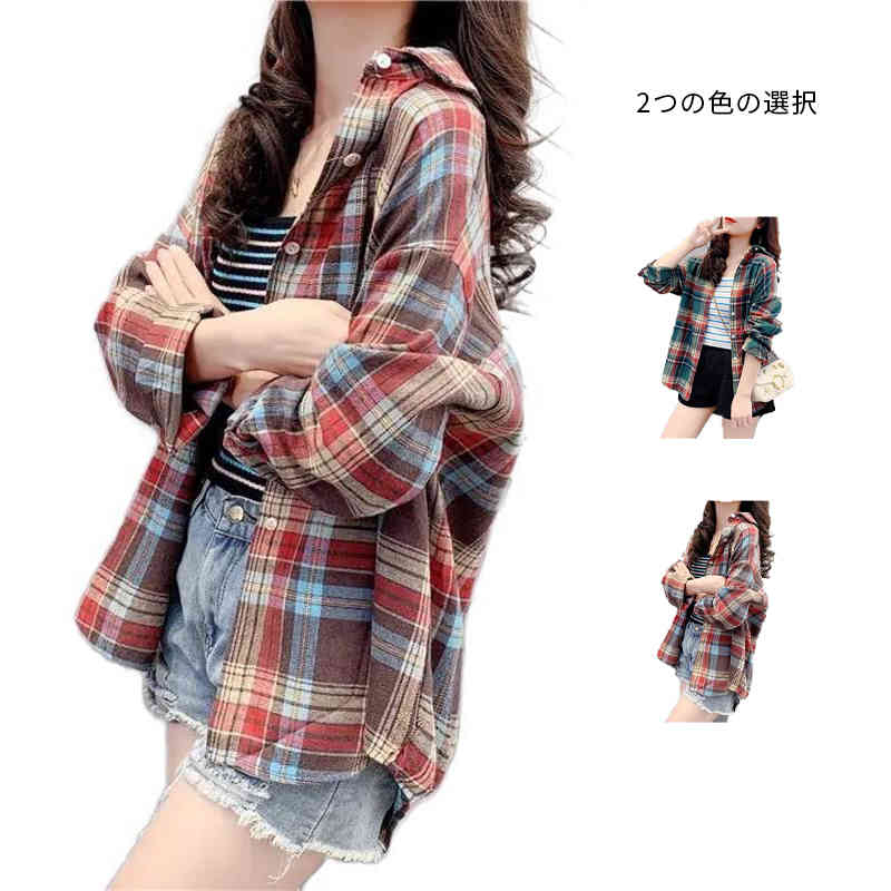 チェック柄シャツ ブラウス レディース 春秋 トップス ライトアウター 春シャツ チェックシャツ チェッ..