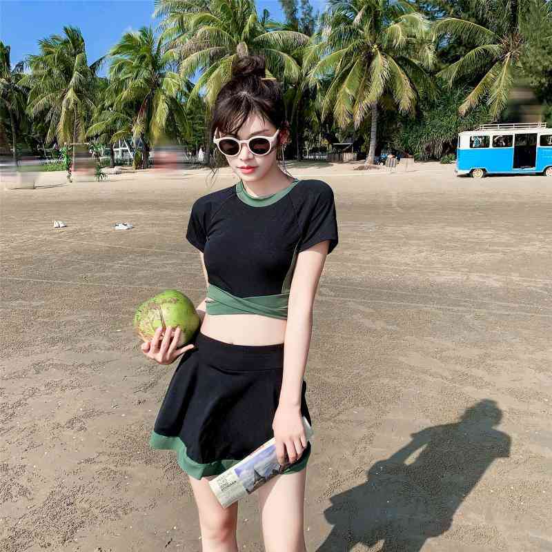 水着 レディース スポーティー 可愛い スイムウェア 半袖シャツ 韓国風 セパレート 高校生 大学生 海水浴 おしゃれ フィットネス水着 ワンピース水着 水着女の子 体型カバー水着