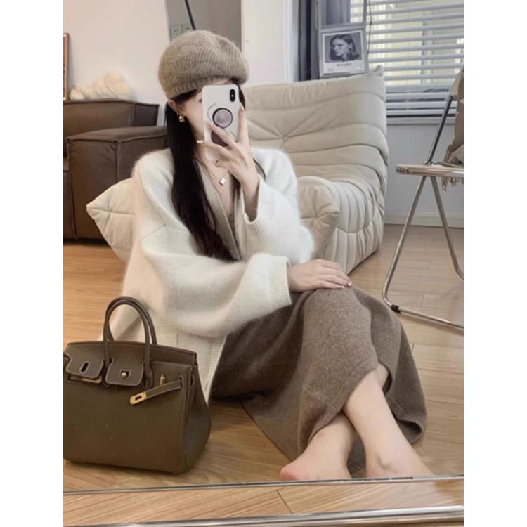 セットアップ カーディガン ニットワンピース レディース 秋冬 2点セット ニット ワンピ 無地 柔らかい 暖か 着瘦せ ノースリーブワンピース 長袖 タンクワンピース カジュアル ロング 膝丈 ひざ丈 体型カバー ゆったり 大人 秋 冬 オフィス OL 通勤 送料無料