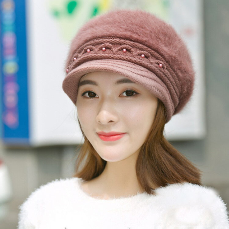 つば付きニット帽 ラビットファー ニット帽 レディース ニットキャップ ボリュームニット キャップ 帽子 起毛 ふわふわ もこもこ 秋 冬 防寒 暖かい くしゅくしゅ 小顔 ニット帽 パール付き カジュアル 大人可愛い おしゃれ 【送料無料】