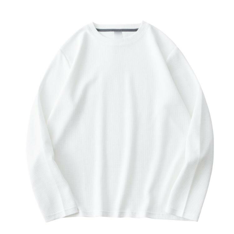 ワッフル Tシャツ メンズ 長袖 tシャツ ゆったり トップス プルオーバー トレーナー インナー クルーネック 丸首 ドルマン カットソー 無地 カジュアル シンプル ワッフル生地 韓国 送料無料 ホワイト アイボリー ブラック ブラウン ライトグレー ネイビー