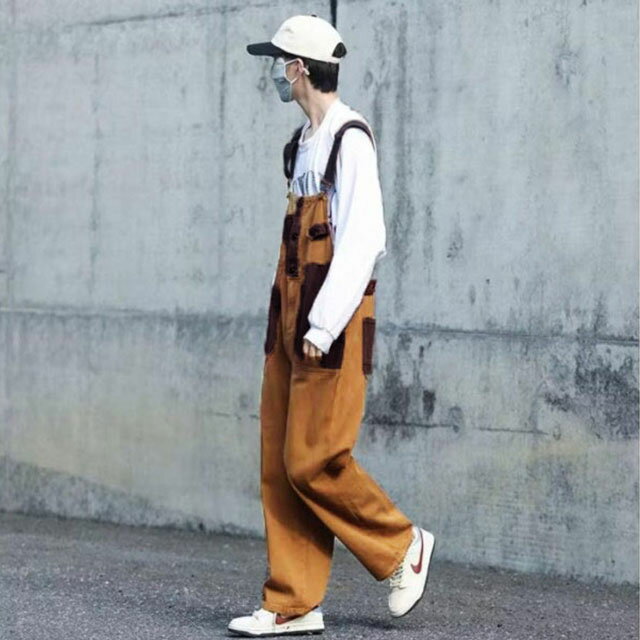 サロペット オーバーオール 前後着 メンズ レディース サロペットパンツ ロング 作業着 パッチワーク 配色 ゆったり つなぎ オールインワン 薄手 秋 春 夏 無地 カジュアル ストリート ルーズ 韓国 ファッション 大きいサイズ