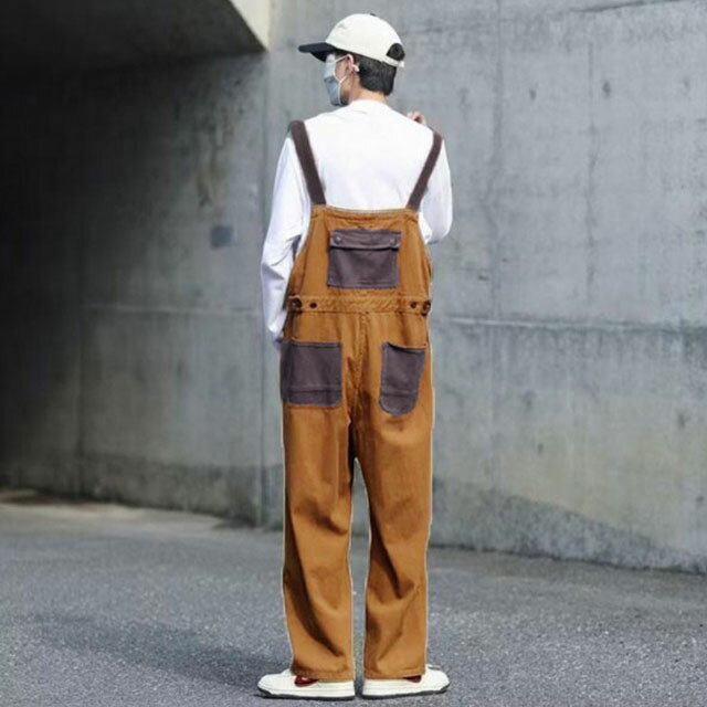 サロペット オーバーオール 前後着 メンズ レディース サロペットパンツ ロング 作業着 パッチワーク 配色 ゆったり つなぎ オールインワン 薄手 秋 春 夏 無地 カジュアル ストリート ルーズ 韓国 ファッション 大きいサイズ