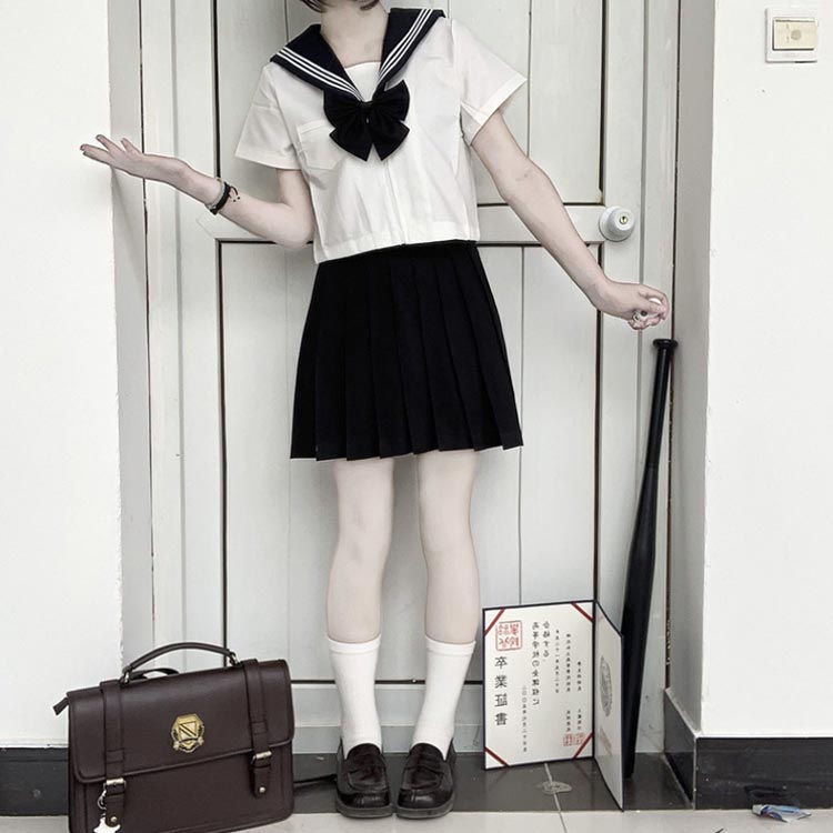 セーラー服 コスプレ 女子高生 制服 3点セット セーラー服 長袖 半袖 シャツ スカート ロング丈 リボン 上下セット 学生服 女子高校生 JK制服 女子 高校生 学園祭 文化祭 レディース ハロウィン コスチューム衣装 衣装 仮装