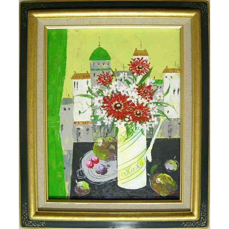 樂天商城 - 絵画　油絵　窓辺の花　（加瀬洋子）　送料無料　【肉筆】【油絵】【花】【6号】
