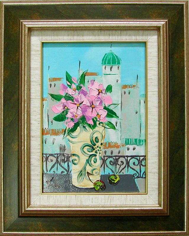 絵画 油絵 窓辺の花 （加瀬洋子） 送料無料 【肉筆】【油絵】【花】【サムホール】