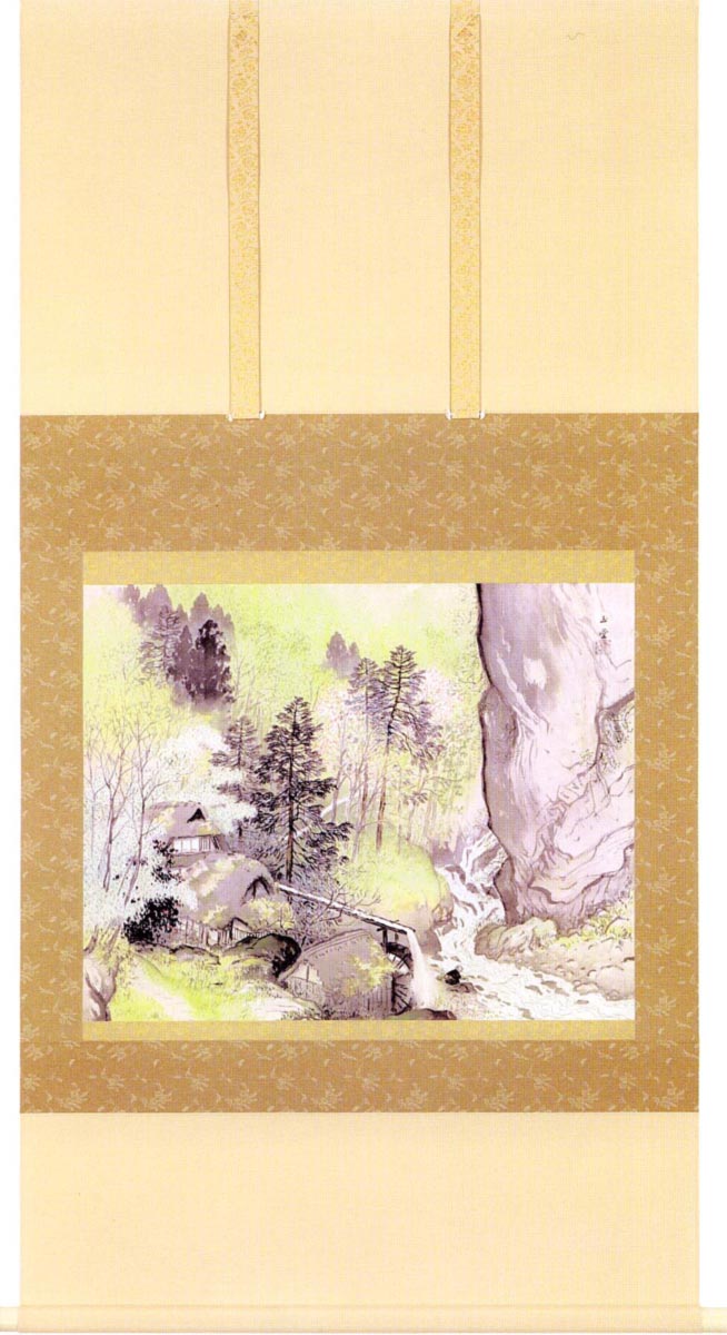 樂天商城 - 川合玉堂　掛け軸　渓村春麗　送料無料　【掛軸】【一間床・半間床】【丈の短い掛軸】【春】