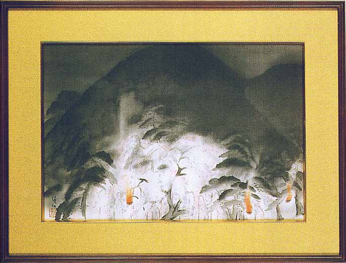 Hanging Scrolls - 冨田溪仙　絵画　『祇園夜桜』　送料無料　【複製】【美術印刷】【巨匠】【変型特寸】