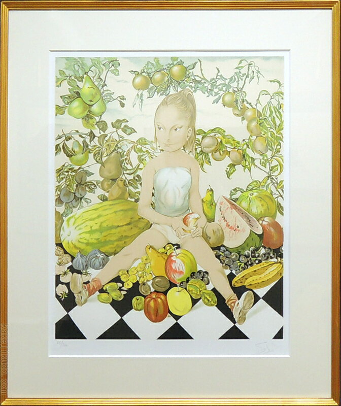 藤田嗣治（レオナール・フジタ）　絵画　少女と果物　送料無料　【中古】【複製】【リトグラフ】【エスタンプ版画】【巨匠】