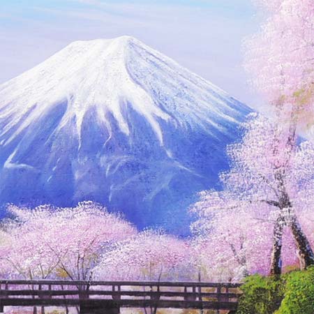 絵画　油絵　忍野富士に桜　F30号　（木村由記夫）　送料無料　【肉筆】【油絵】【富士】【日本の風景】【大型絵画】