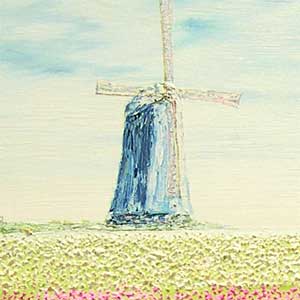 絵画（油絵）　渡辺ムサシ【オランダ風車】（M10号）　送料無料