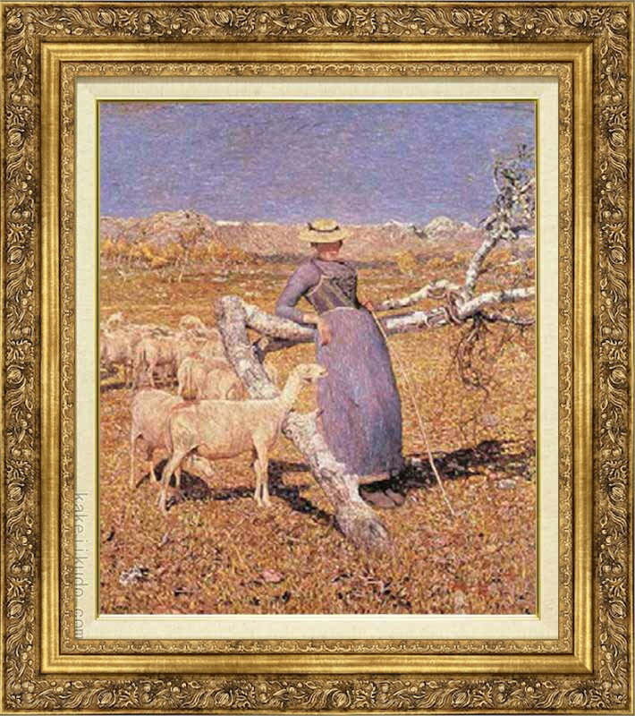 【画　題】セガンティーニ　アルプスの真昼　F10号 【解　説】この作品は、スイスのサヴォニンで描かれました。 雲ひとつない青空と前面から背景へ一面に広がる草原。突き抜けたような広い空間には、光があふれています。 高原の透明な空気と輝く太陽の風景を、新印象主義の点描に近い画法で描いた代表作です。 【寸　法】額寸●縦：約71cm×横：約64cm(F10号) 【作　家】セガンティーニ(1858-1899) 【特　典】壁に取り付けるための『金具フック』もお付けします！絵画　セガンティーニアルプスの真昼　F10号 【作品紹介】 この作品は、スイスのサヴォニンで描かれました。雲ひとつない青空と前面から背景へ一面に広がる草原。突き抜けたような広い空間には、光があふれています。高原の透明な空気と輝く太陽の風景を、新印象主義の点描に近い画法で描いた代表作です。 画　題 セガンティーニ　アルプスの真昼　F10号 寸　法 【額寸法】縦：約71cm×横：約64cm(F10号) 体　裁 【原本所蔵】大原美術館◆絵画用キャンバスに直接印刷された（特許技術）◆ルーブル美術館・オルセー美術館・ワシントン国立絵画館・ロンドン国立絵画館・ブリヂストン美術館・大原美術館、等々、世界の有名美術館より、所蔵作品原画のカラーポジフィルム提供を受けて制作された複製画です。作品を所蔵する美術館の専門家も高く評価する、傑出した再現性が特長です。※規定の号数にサイズ比率が当てはまらない作品は、原画を一部カット（トリミング）して額装しております。※こちらの商品にはアクリル板は付属しておりません。【複製作品】※各アイコンの意味は、こちら 付属品 ↑壁に取り付けるための『金具フック』もお付けします！ 【DMT】